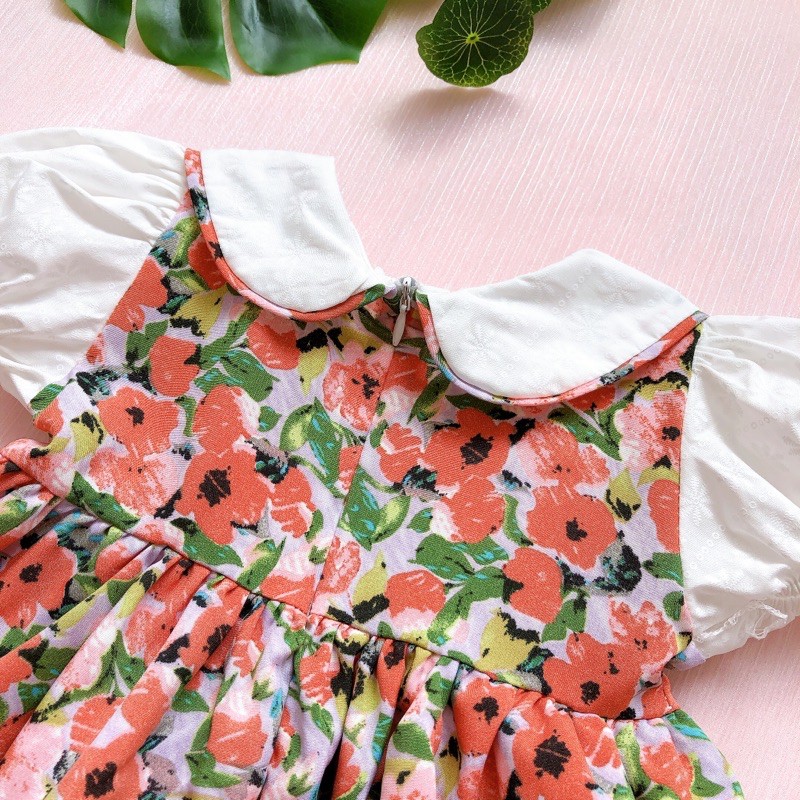 Váy Hoa Cam Bé Gái 4 Đến 28kg, Đầm Bé Gái Chất Thô Nhật Phối Lụa Mát Rượi [A272]