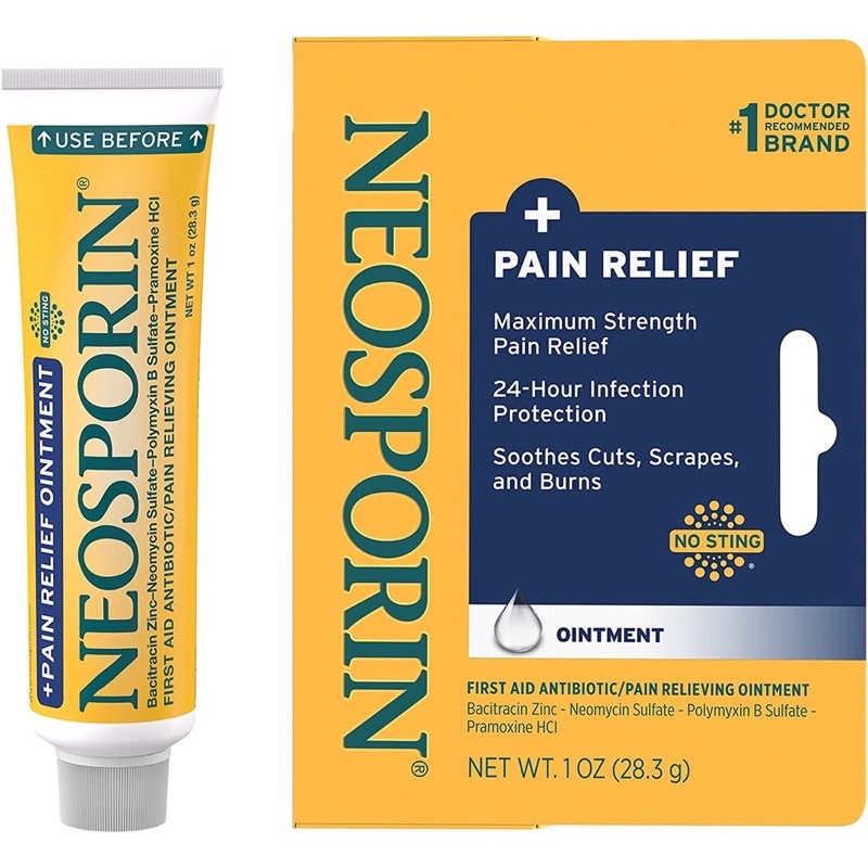 Neosporin lành vết thương hở, vết bỏng vết cắn Neosporin Pain Relief Ointment 56.7g Mỹ Date Mới Nhất