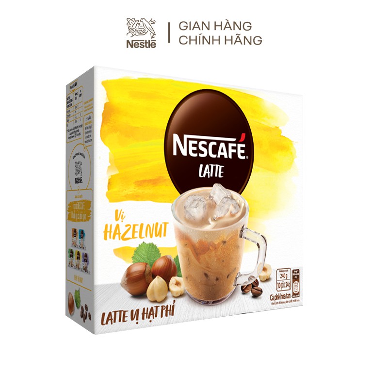 [BAO BÌ MỚI] Cà phê hòa tan NESCAFÉ Latte Sữa Hạt Vị Hạt Phỉ (Hộp 10 gói x 24g)