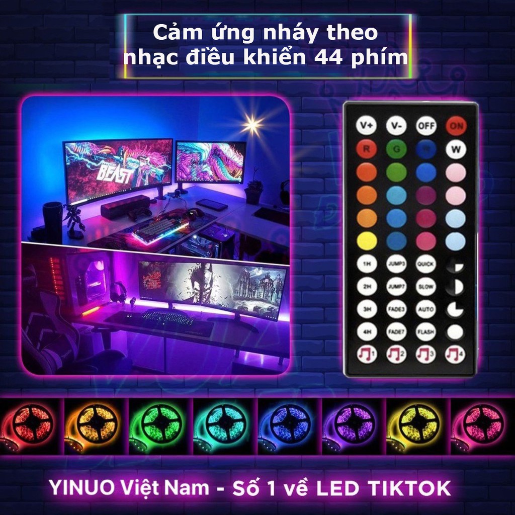 [ Cảm ứng nháy theo nhạc - Full bộ ] Cuộn đèn LED RGB 5m 5050 dây dán đổi 7 màu có phủ silicon bên ngoài chống nước