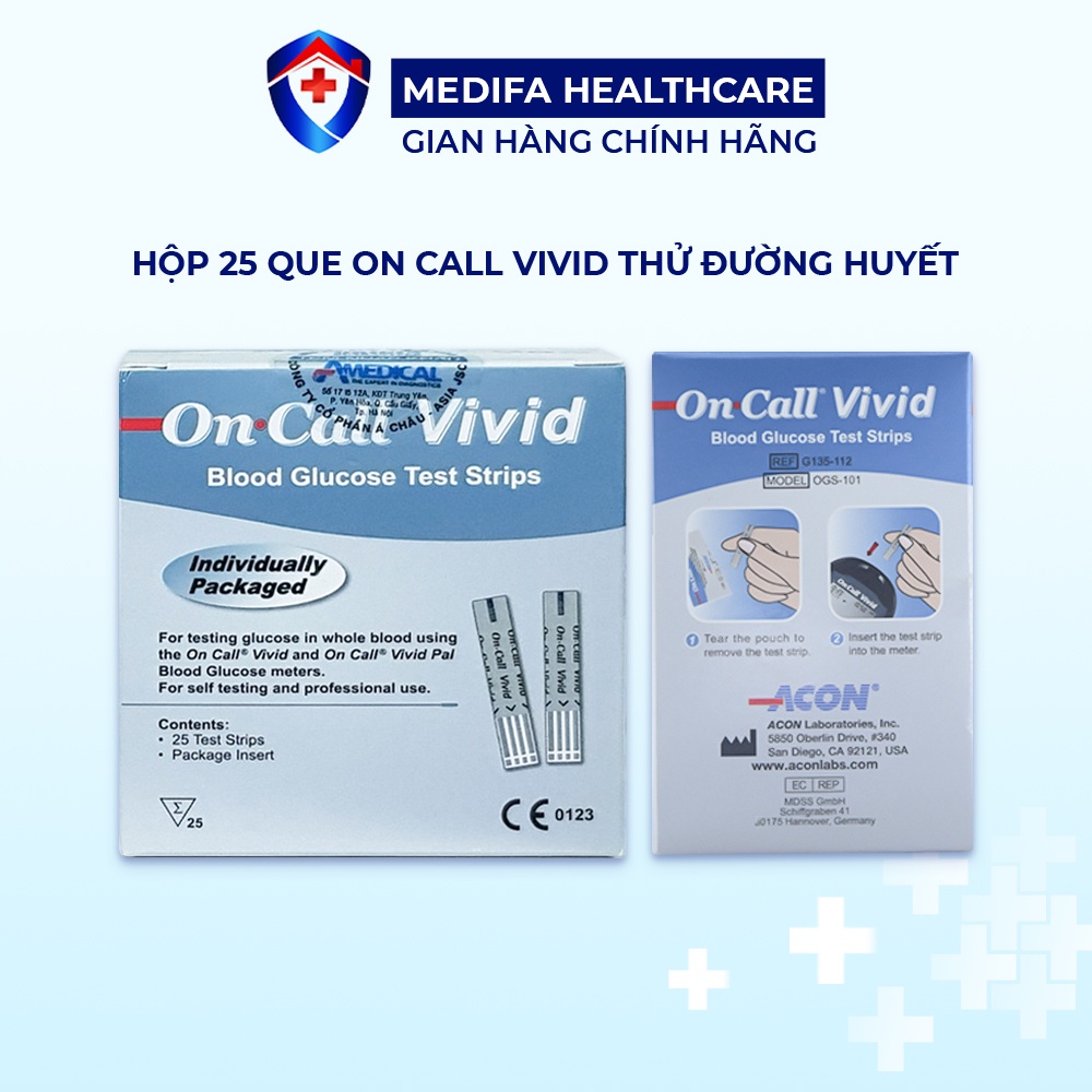 Hộp 25 - 50 que thử đường huyết On-Call Vivid Acon Biotech Mỹ chính hãng, an toàn, tiện lợi