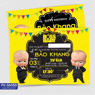 Thiệp sinh nhật -  Thôi nôi bé trai Nhóc Trùm |  Thiệp Pluxi in nội dung theo yêu cầu | PX_SN130