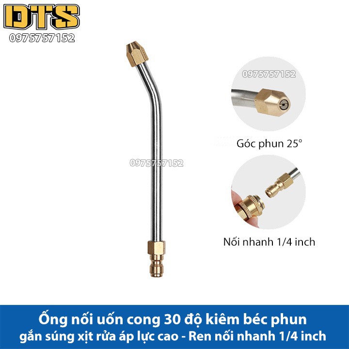 Ống nối uốn cong 30 độ kiêm béc phun gắn súng xịt rửa áp lực cao - Ren nối nhanh 1/4 inch