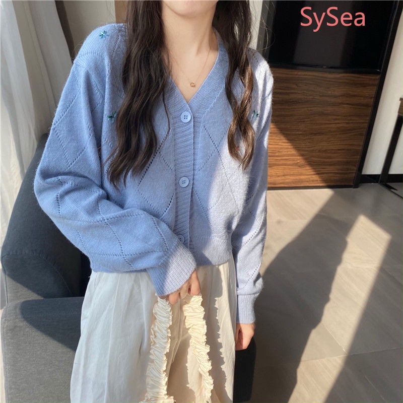 Plus Áo Sweater Cổ Chữ V Thêu Họa Tiết Phong Cách Retro Hàn Quốc Cho Nữ | BigBuy360 - bigbuy360.vn