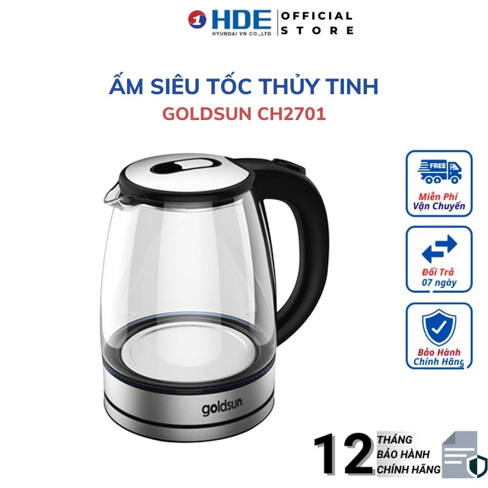 [Mã ELHADEV giảm 4% đơn 300K] Ấm Siêu Tốc Thủy Tinh GOLDSUN CH2701 Thiết Kế Thủy Tinh Borosilicate Dày 2.5mm Cao Cấp