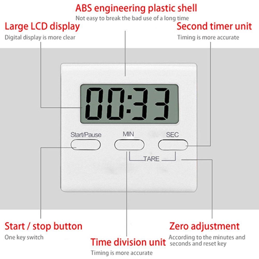 SJJL Đồng hồ hẹn giờ đếm ngược màn hình LCD cho nấu ăn