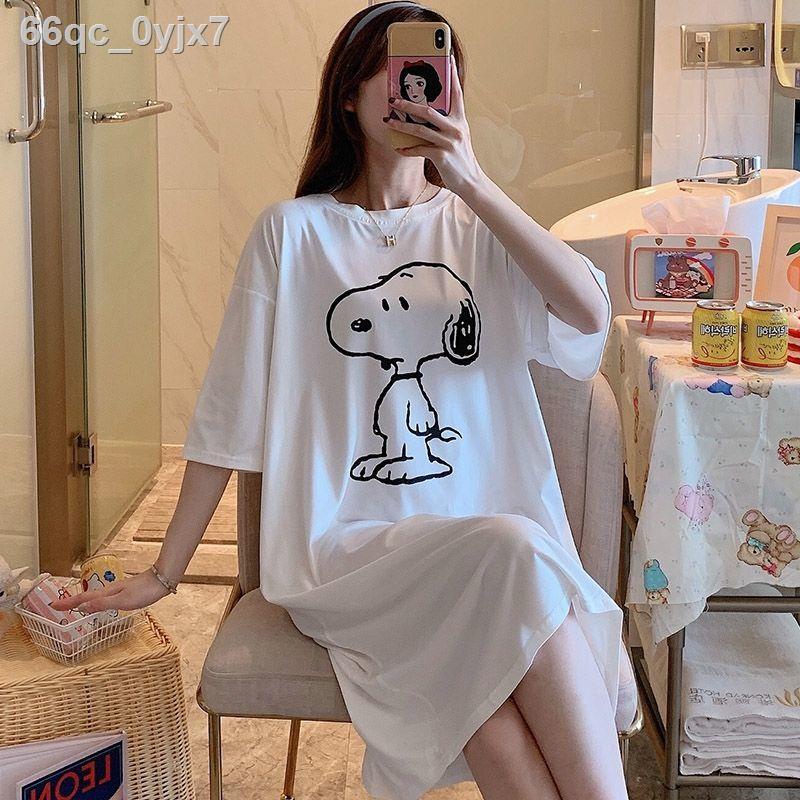 ☊Đồ ngủ của phụ nữ mùa hè váy ngắn tay hoạt hình cô gái sinh viên mang thai rộng rãi size lớn phiên bả