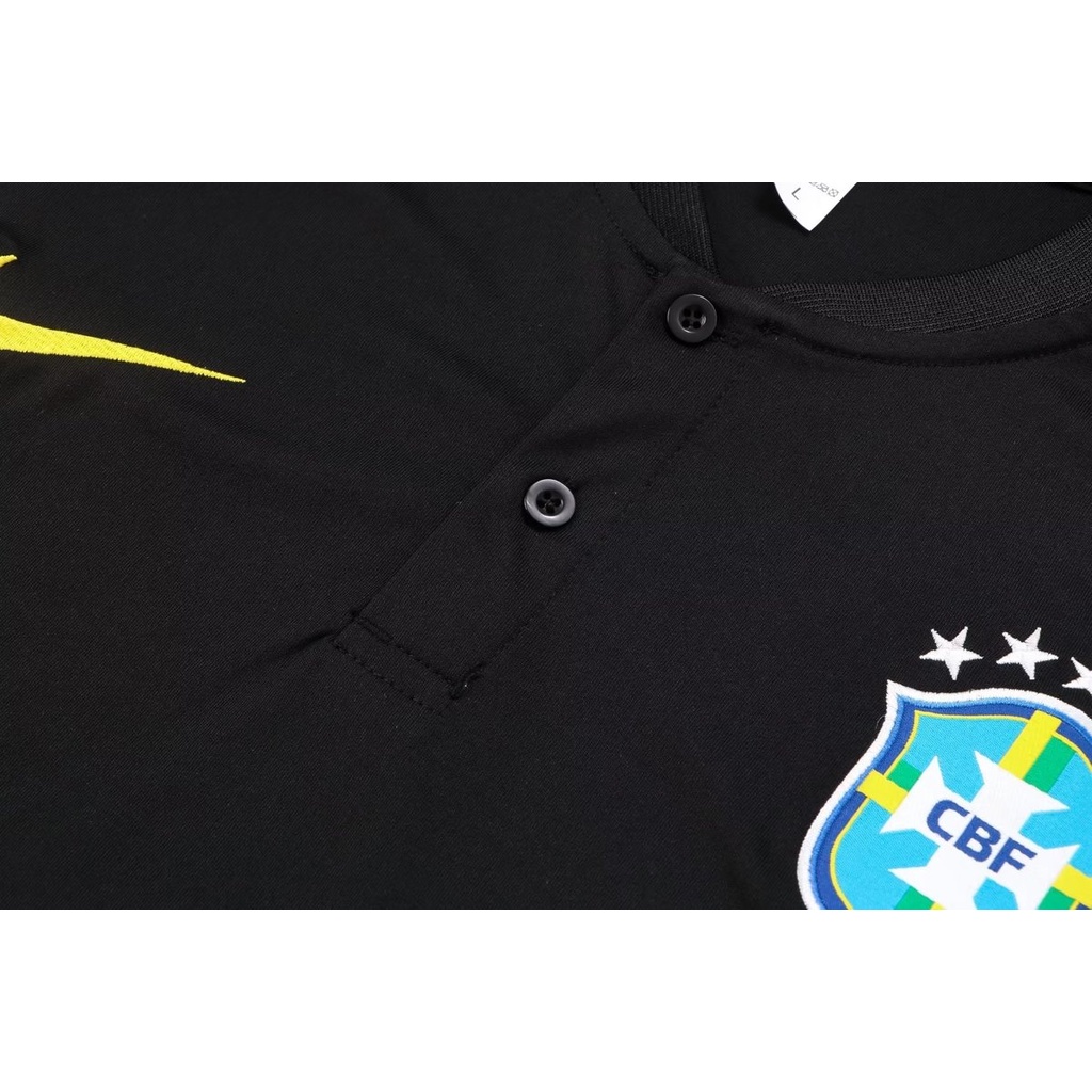 C932# Áo Thun Thể Thao Tay Ngắn Màu Đen Đội Tuyển Brazil 2223Polo
