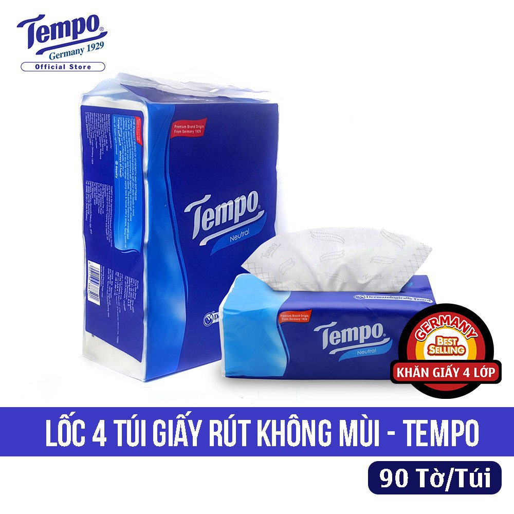 Tempo - Lốc 4 Gói Khăn Giấy Tempo Softpack Icy Menthol 4 Lớp  Khăn Giấy rút Tempo