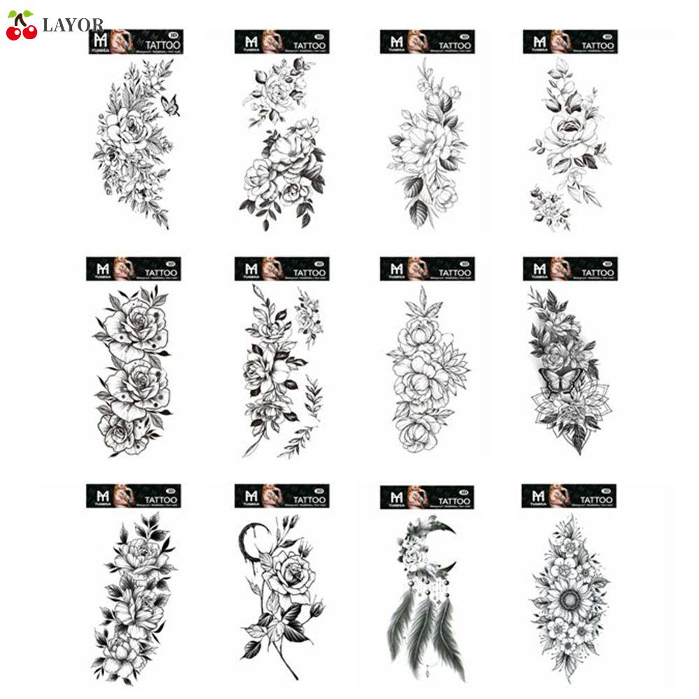LAYOR Art Temporary Tattoos Waterproof Tattoos Stickers Fake Tatto Simulation Colored Drawing Lasting Herb Body Stickers