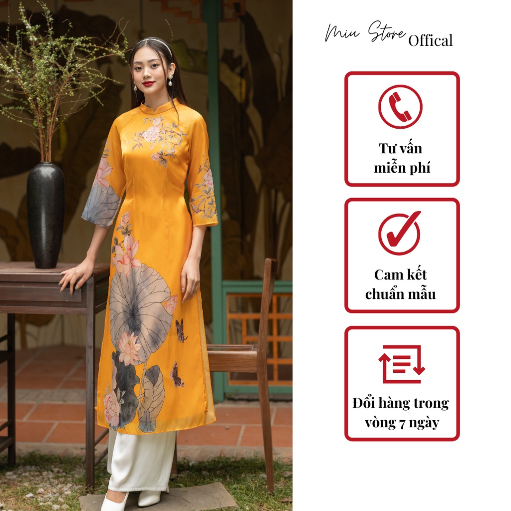 Áo dài cách tân hàng thiết kế vải voan hoa sen nền nã thanh lịch AD00027 [Miu Store]