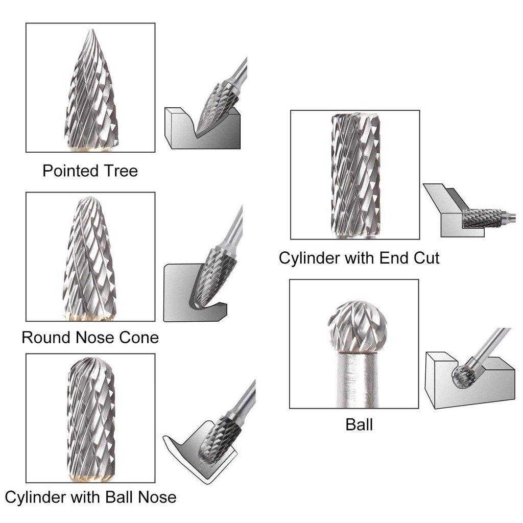 10 cái / bộ 3x6x100mm dài Tungsten Carbide Burr dụng cụ mài cắt
