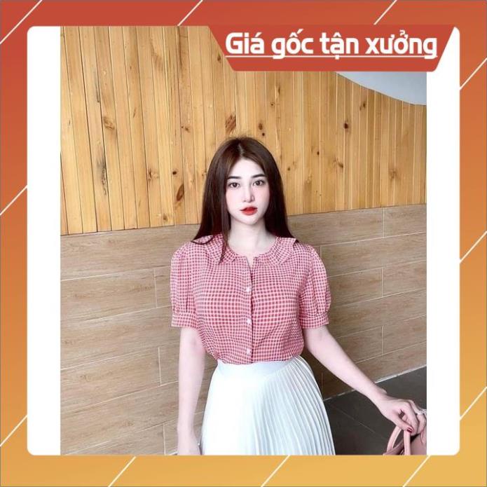 [Chất lượng số 1] Áo sơ mi Nữ sọc tay ngắn cổ V hoạ tiết kẻ sọc hợp thời trang sơ mi nữ Gloria Shop hai màu ĐEN + ĐỎ | BigBuy360 - bigbuy360.vn