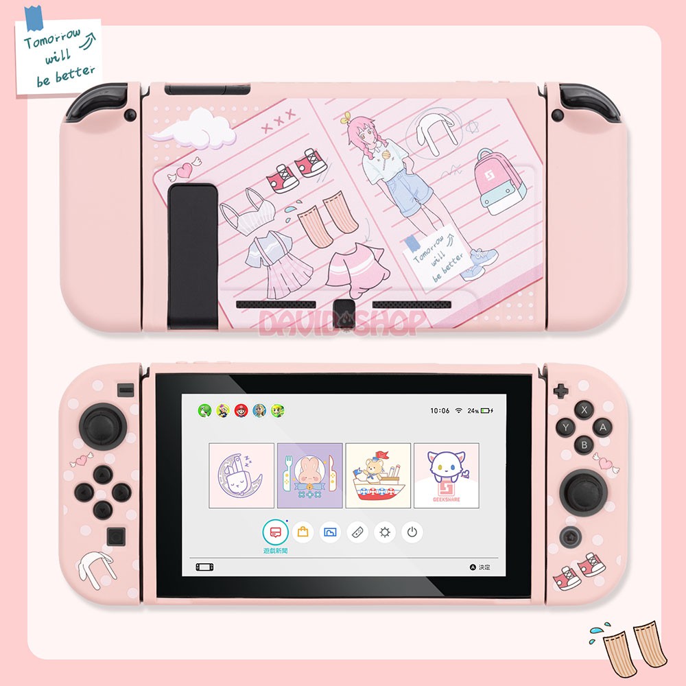 Ốp lưng + case Joy-Con chủ đề Fashion Girl nhựa TPU dẻo cao cấp hãng Geekshare cho Nintendo Switch