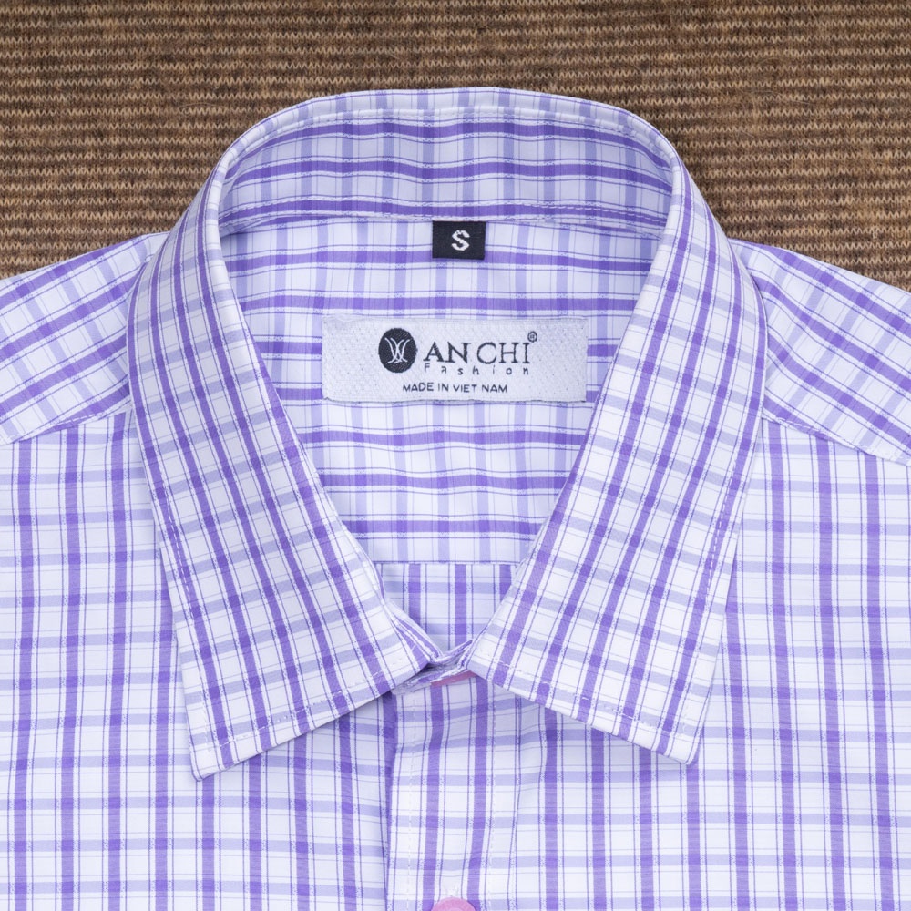 Áo Sơ Mi Nam Dài Tay Trung Niên ANCHI Sợi Tre Hoạ Tiết Caro Bamboo Tím