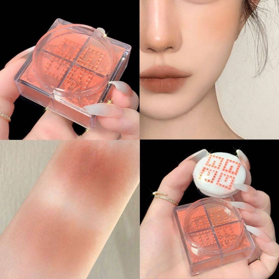 [Hàng mới về] Phấn má hồng 4 ô dễ lên màu trang điểm tự nhiên tươi tắn dễ thương