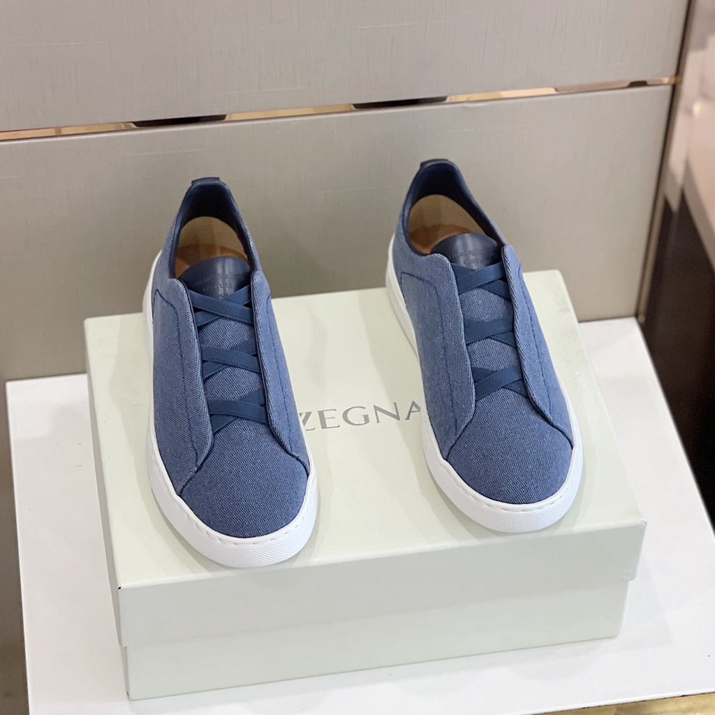 Giày thể thao nam Zegna canvas phối da thật, kiểu dáng đơn giản, tinh tế, thanh lịch
