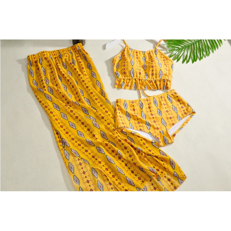 (có sẵn, hàng cao cấp) Đồ bơi/ Bikini màu vàng váy dài hot 2019