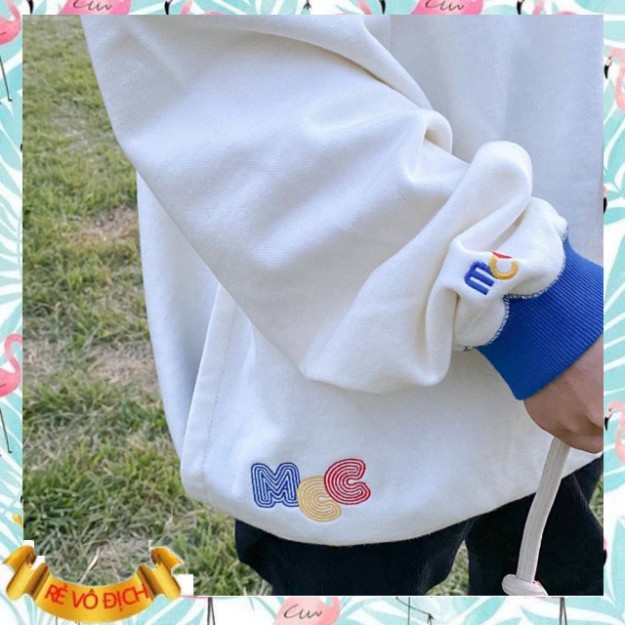 (mới) ÁO SWEATER MCC NỈ BÔNG THÊU VIỀN - ÁO NỈ THUN DÀI TAY PHỐI MÀU XANH ĐỎ CÚC BẤM TRẮNG UNISEX