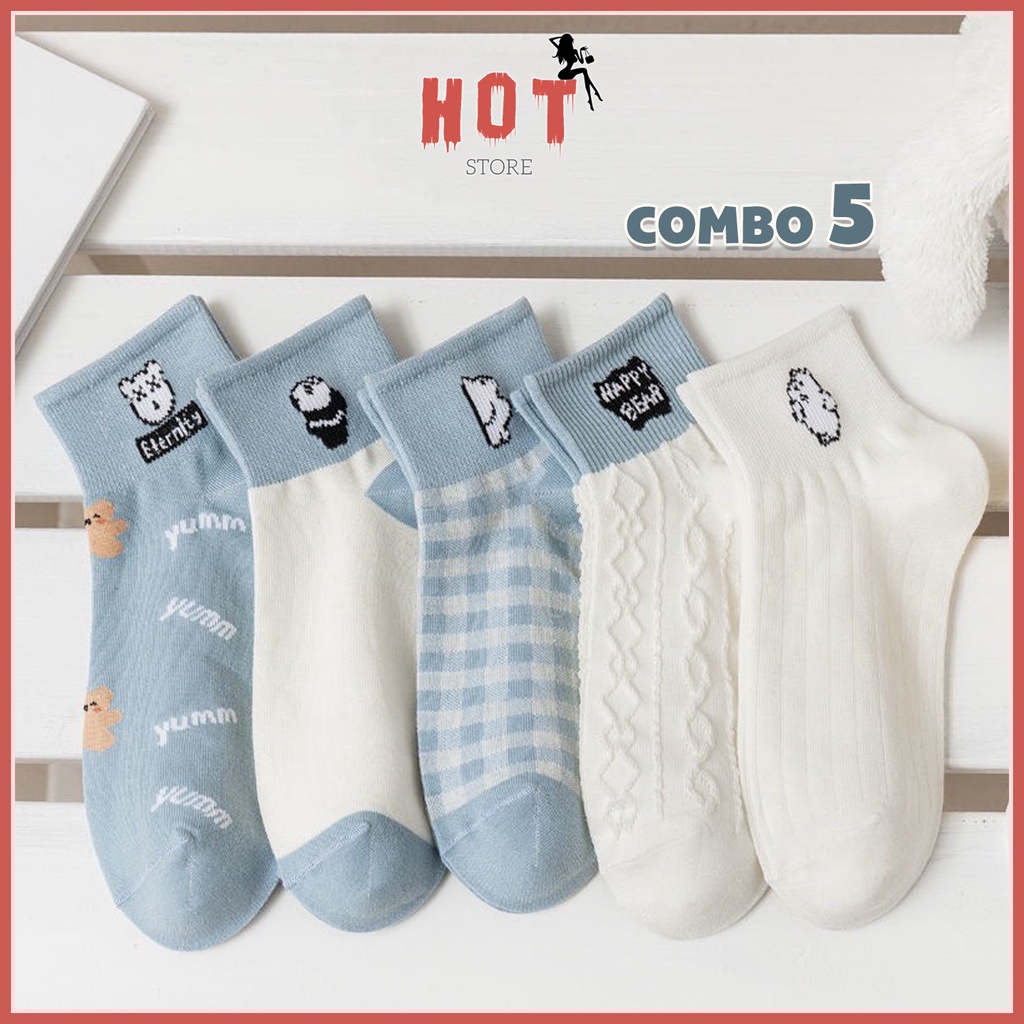 Tất vớ cổ ngắn nữ chất liệu vải Hàn co giãn 4 chiều, họa tiết dễ thương - Hot Store
