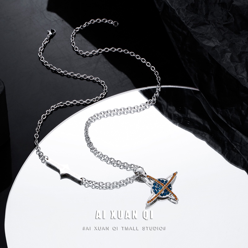 Vòng cổ thép titan mặt hình hành tinh phong cách hip hop