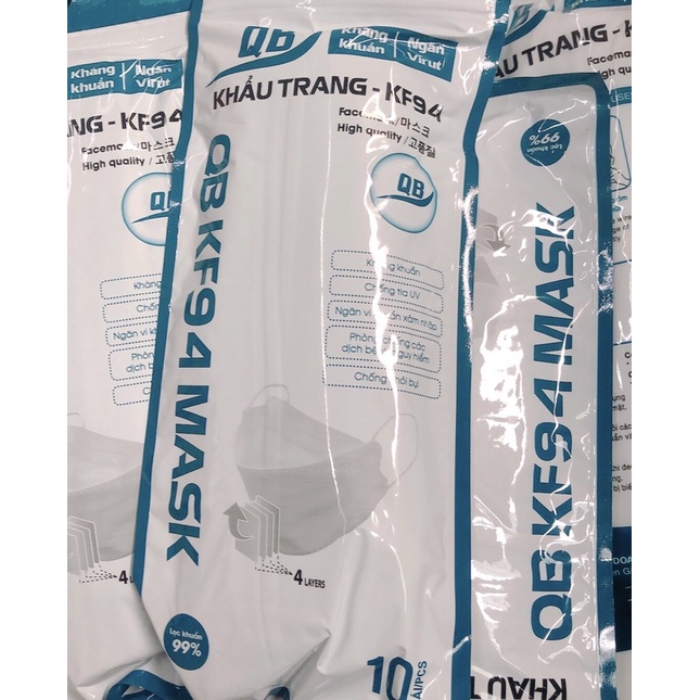 Khẩu trang 3d 4d y tế 4 lớp vải kháng khuẩn, KF 94 bao 10 cái, sản xuất công nghệ Hàn Quốc thoáng khí