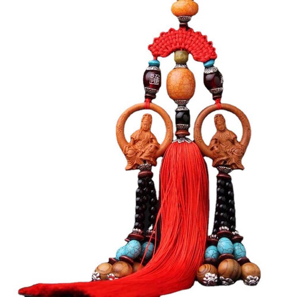 Dây Treo Trang Trí Xe Hơi / Gương Chiếu Hậu Bằng Gỗ Đào Khắc Chữ Happy Buddha