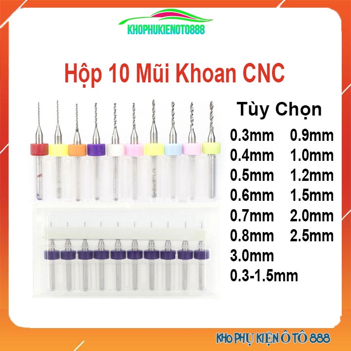 Bộ 10 mũi khoan CNC độ chính xác cao đường kính tùy chọn từ 0.3-3.0mm