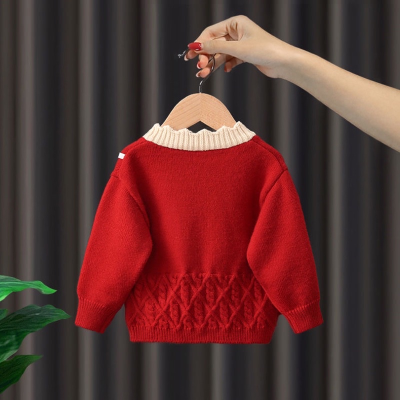 Áo khoác len cardigan cho bé gái, chất liệu dày dặn, đanh mịn