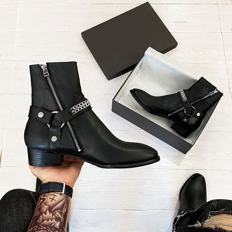 Giày Boots thời trang nam phong cách Harness Boots chất liệu da bò đế gỗ độn 4.5cm | BigBuy360 - bigbuy360.vn