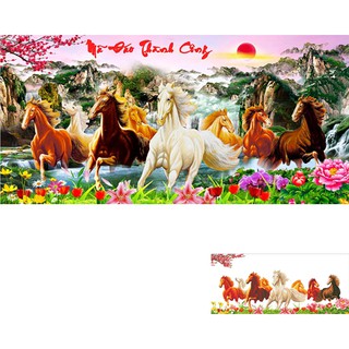 Tranh gắn đá ngựa mã đáo thành công 140*66cm