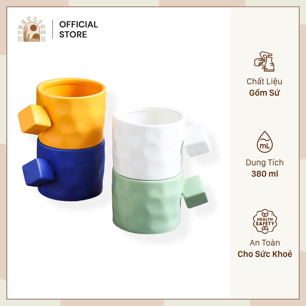 Cốc Gốm Sứ Thiết Kế Tay Cầm Vuông Sáng Tạo Phong Cách Bắc Âu DECOR Bàn Học Bàn Làm Việc Phòng Khách Siêu Xinh🍃