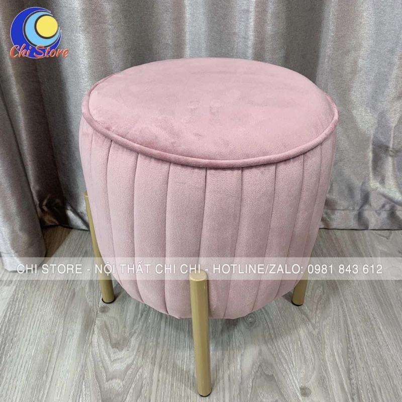 Ghế Đôn Tròn Cách Điệu Chân Vàng, Đôn Sofa Tròn Đẹp Phòng Khách, Decor Nhà Cửa