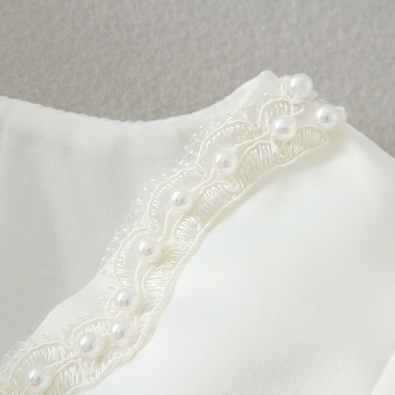 Áo Vải Satin Tay Dài Đính Hạt Giả Ngọc Trai Thủ Công Dễ Thương Cho Bé Gái