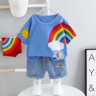 Bộ áo thun tay ngắn cổ tròn và quần jean năng động cho bé trai 1-4 tuổi
