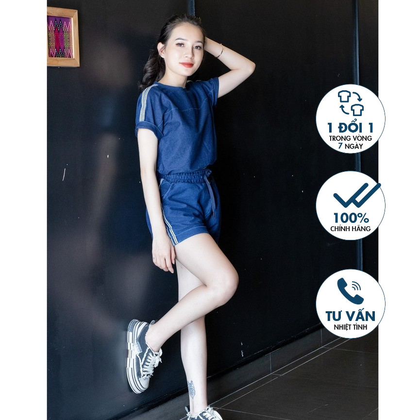Bộ đồ Jean áo ngắn tay, quần short, phối dây dệt, bo chun gấu Emspo SMS2608 - QS1248