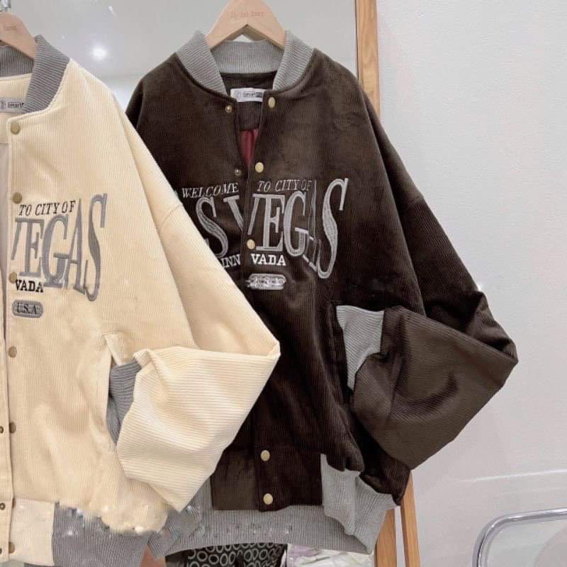 Áo bomber nhung tăm thêu LASVEGAS TC6