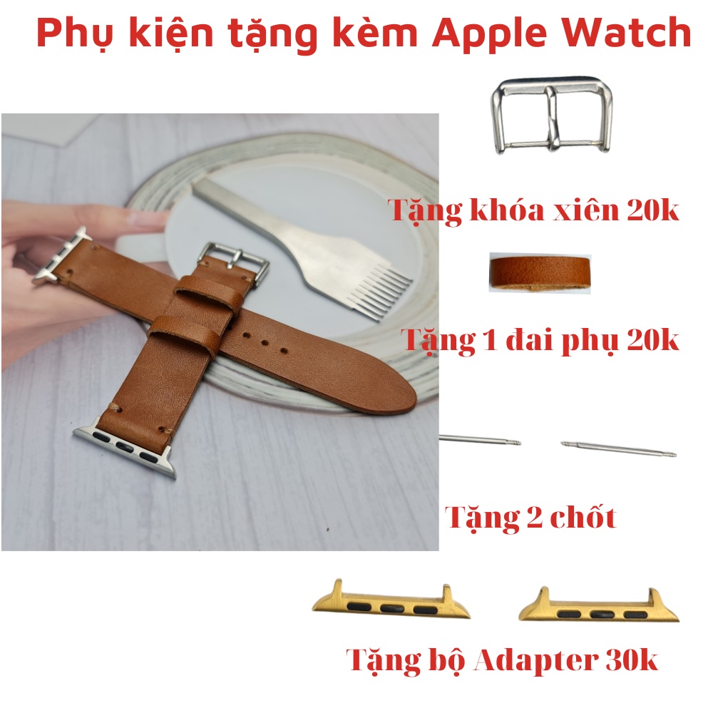 Dây Apple Watch Vnstrap dây đeo đồng hồ Apple Watch series 3 4 5 6 7 se da bò thảo mộc 1 lớp 38mm 40mm 42mm 44mm iwatch