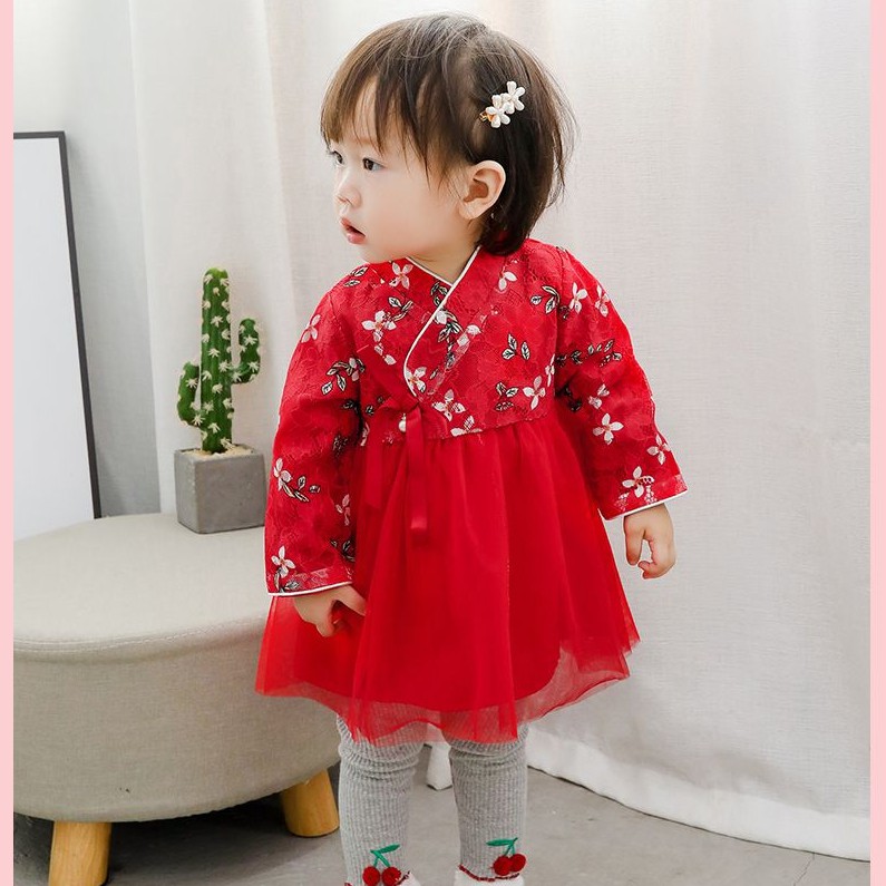 Váy công chúa ren hoa đỏ IDEA dành cho bé gái