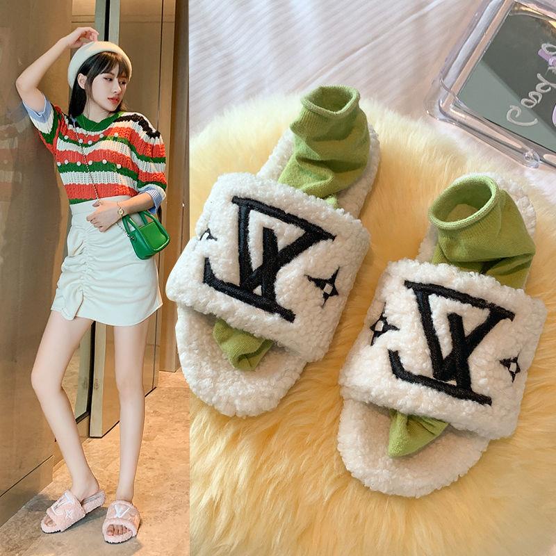 Dép cotton đi trong nhà phối lông cừu kiểu Hàn Quốc thời trang thu đông mới cho nữ 2022