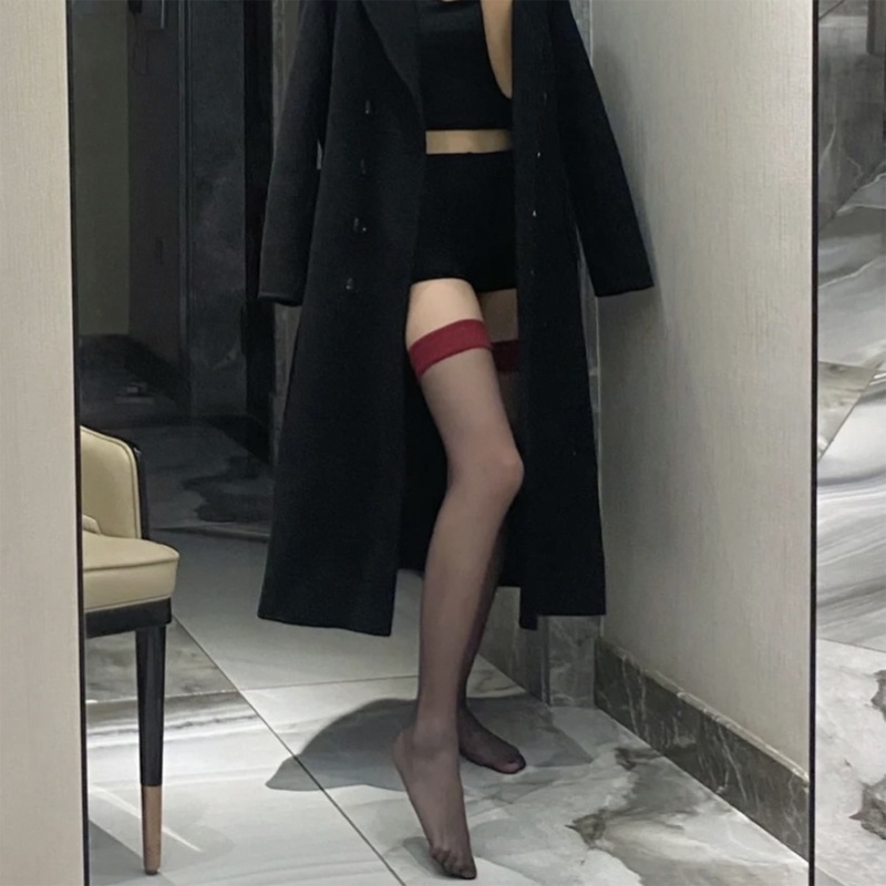 XIXI Tất Lụa Trong Suốt Dài Qua Gối Phối Màu Tương Phản Gợi Cảm Cho Nữ