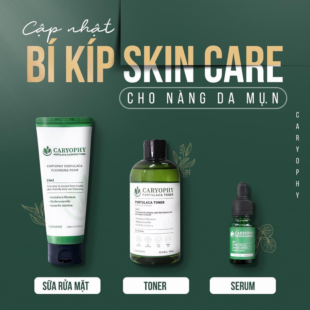 Bộ sản phẩm Caryophy giảm mụn mờ thâm(Sữa rửa mặt 150ml + Toner 300ml + Serum 10ml)