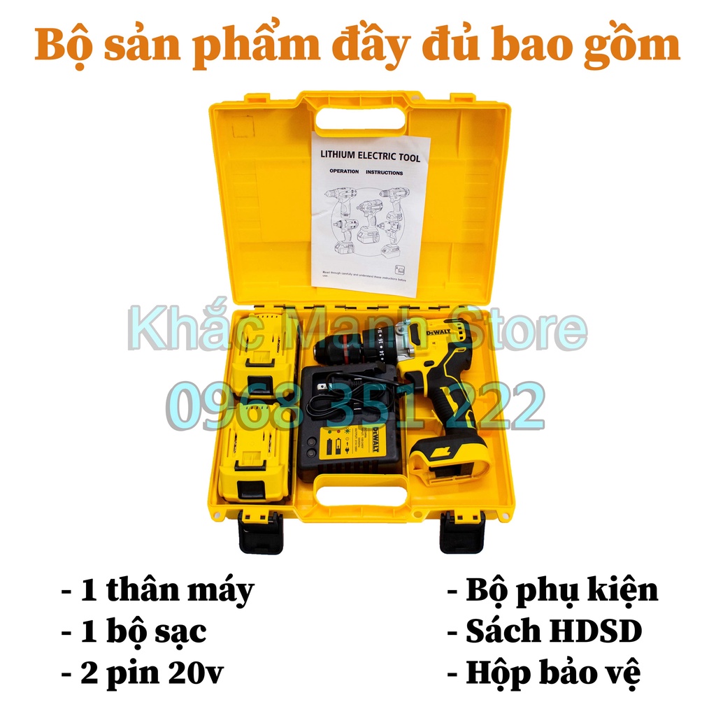 Máy khoan pin DeWalt 199v kẻ đỏ - Loại tua cao - đầu cặp 13mm pin khủng 199V 10 cell