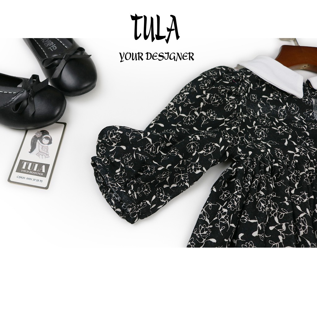 Váy Đầm Bé Gái Bồng Xòe Cổ Trắng Vải Xô 2 Lớp Hàn Quốc