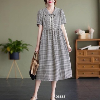 đầm bigsize thiết kế Mit' Design 40kg_120kg mẫu caro cổ sen vai bồng tay bo gấu mặc đi làm,đi chơi đều xinh