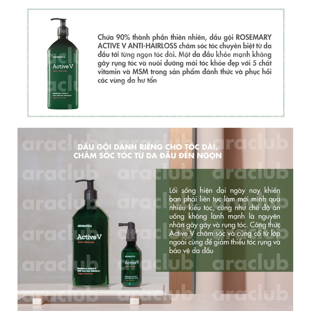 Dầu Gội Giảm Rụng Tóc Chiết Xuất Hương Thảo Aromatica Rosemary Active V Anti Hair Loss Shampoo 400ml