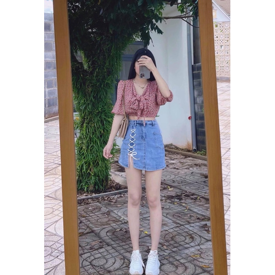 chân váy quần jean Đan dây lưng ( cạp )cao,  co giãn tốt siêu đẹp ạ ( hình thật 100%)