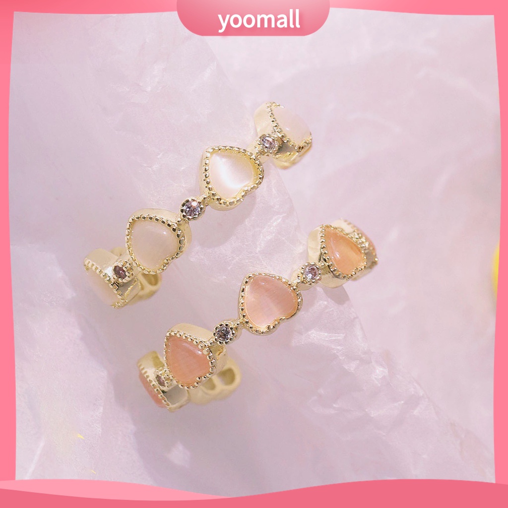Yomall♡ Nhẫn Hở Đồng Đính Đá Opal Hình Trái Tim Thời Trang Có Thể Điều Chỉnh Cho Nữ