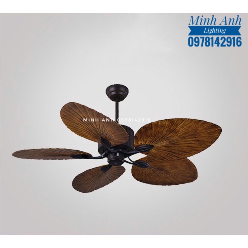 Quạt Trần Cánh Gỗ Hình Chiếc Lá VF77 Gắn Trần Phòng Khách Phòng Ăn Phòng Sinh Hoạt Phòng Ngủ Tặng Kèm Remost Minh Anh