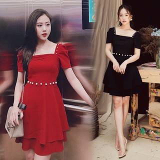 Đầm cổ vuông đính hạt cho người béo mập - VBEO177 (kèm video ảnh thật)